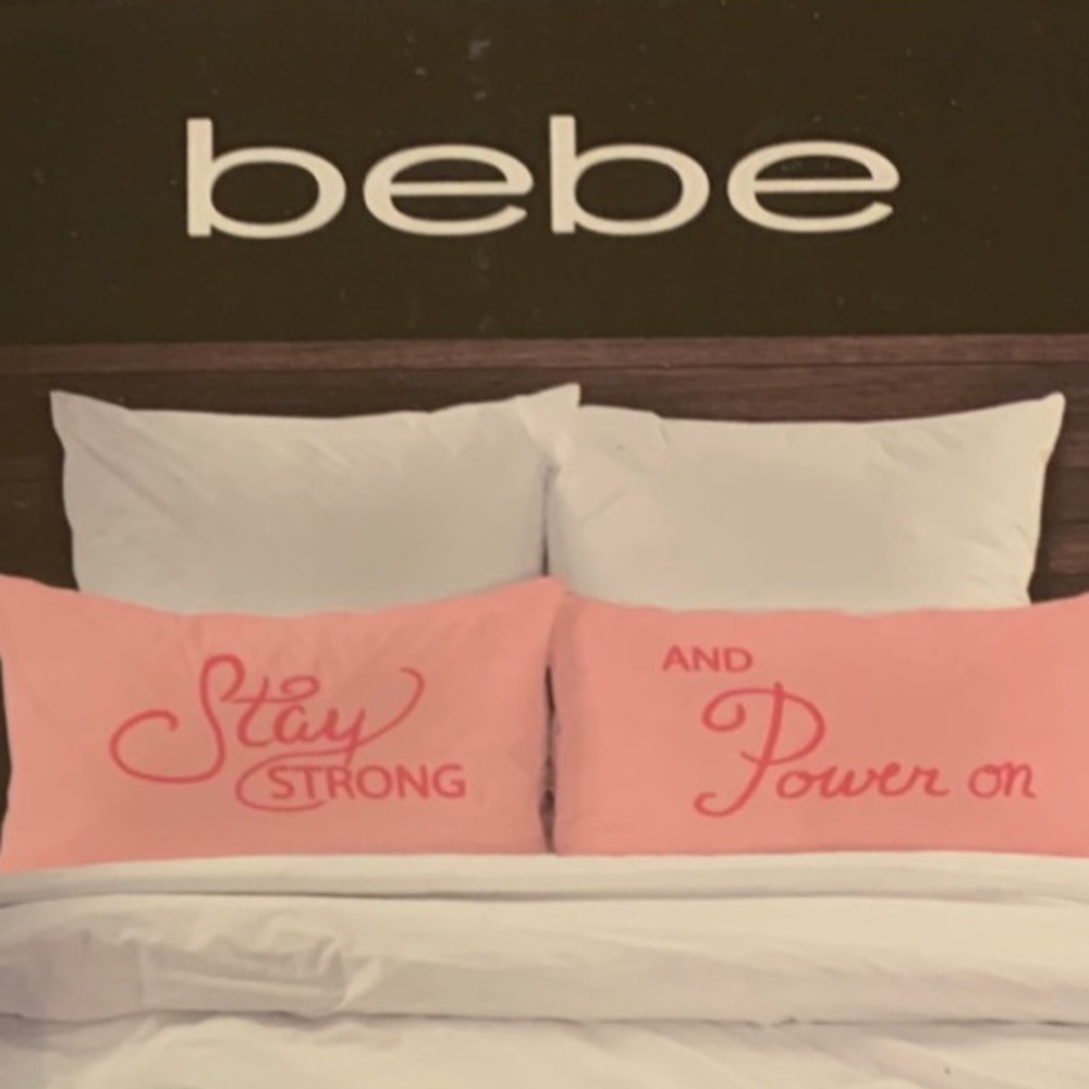 🌺 BEBE 2 “Stay Strong & Power On” Pink Fun-Sayings Coordinating Pillowcases NWT